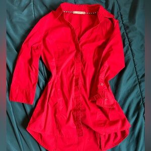 Lee Riders red hidden button button down top with quarter sleeves
